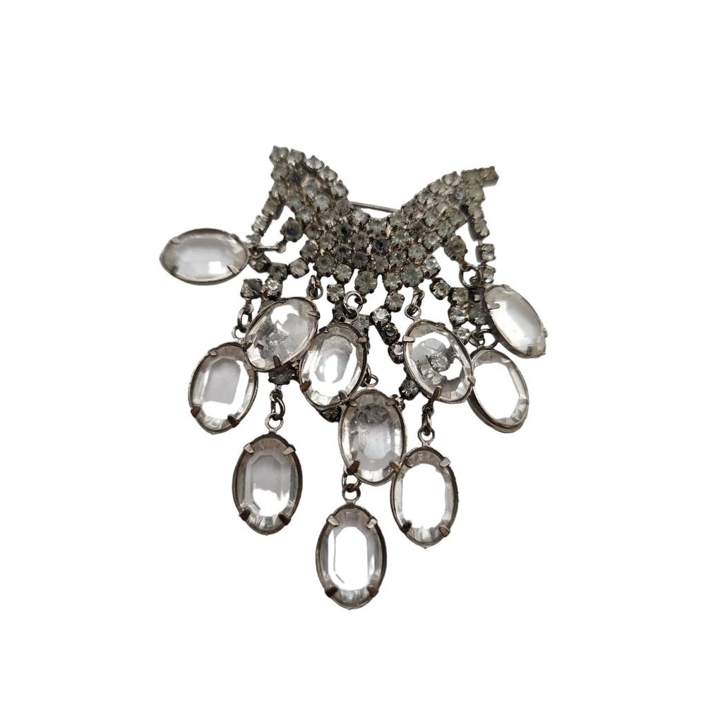 Vintage Unsigned Matte Gold And Glass Brooch (A6190)